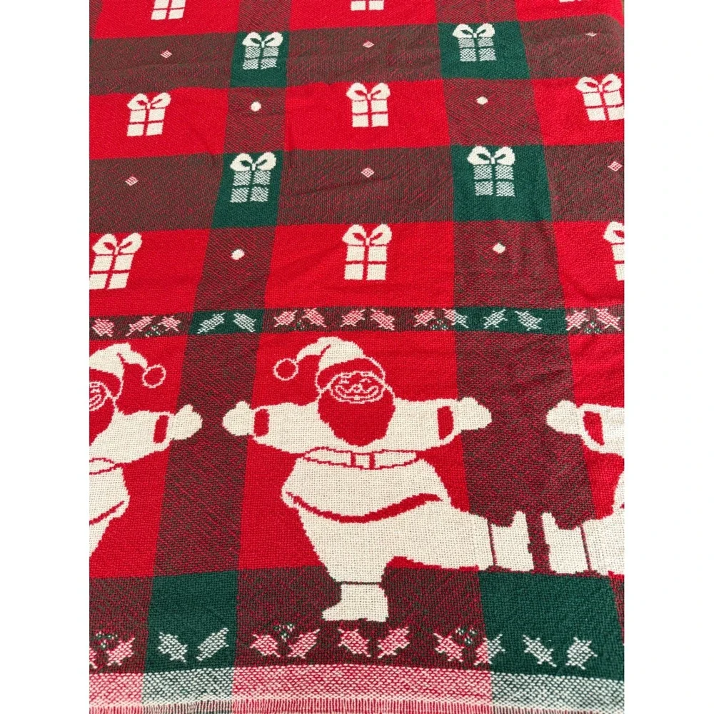 Vintage Christmas Woven Tapestry Throw Blanket Santa Claus Reversible 60x48